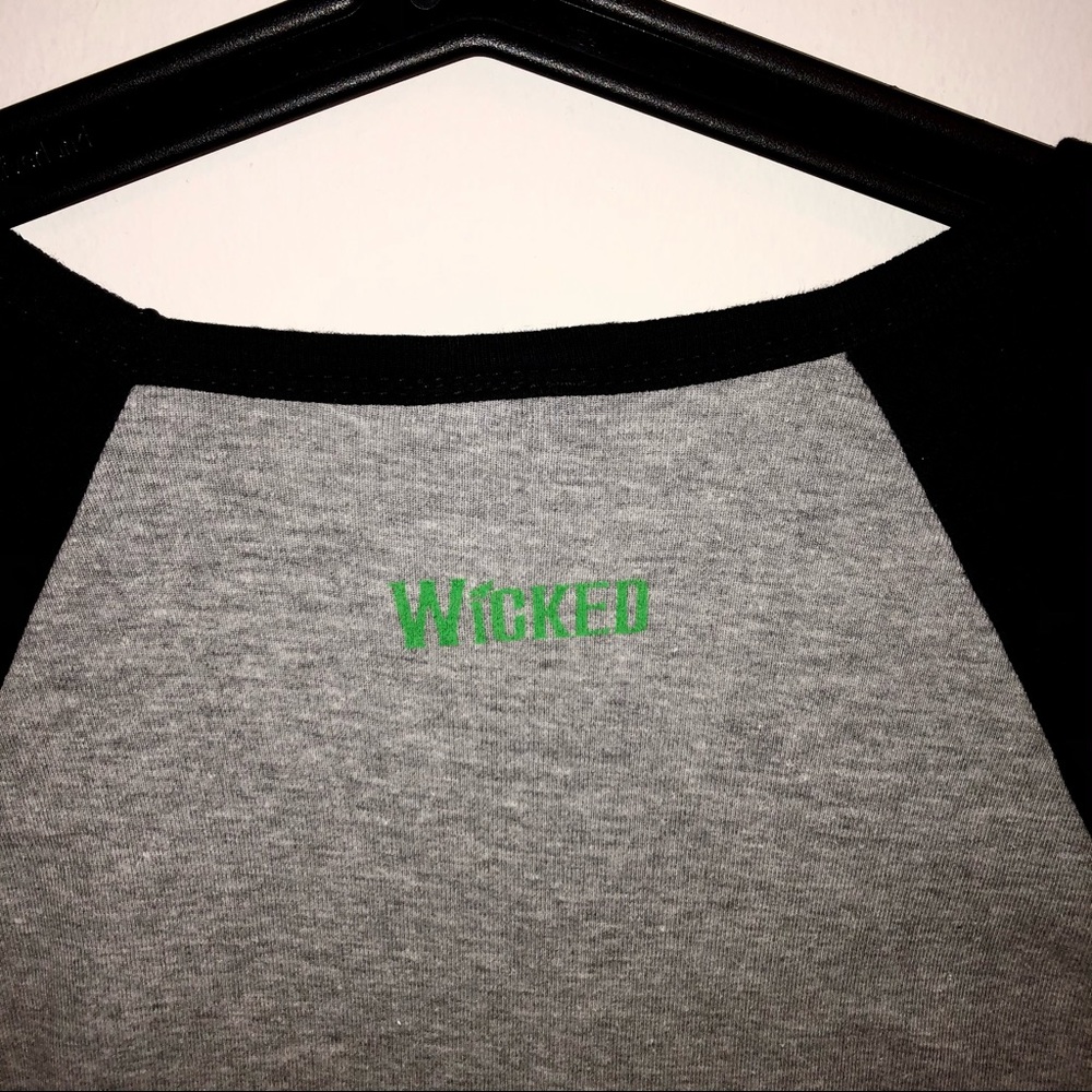 WICKED 🩷💚 Defy Gravity Women's Gray & Black Raglan Long Sleeve Tee - Picture 3 of 3